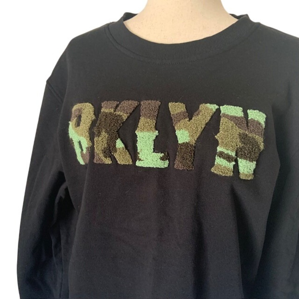 BKLYN Crewneck XL Black 3D Camo Graphic Streetwear Skater‎ Techwear Pullover GUC